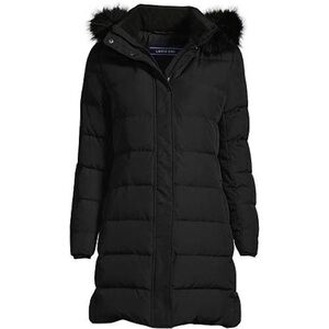 Lands' End Women's Petite Black Down Winter Coat with Faux Fur Hood